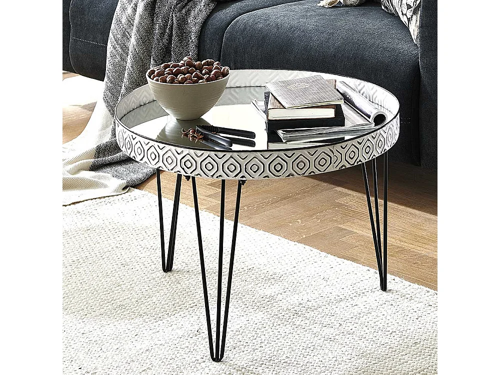 Designercouchtisch in Weiß und Schwarz Spiegelglasplatte