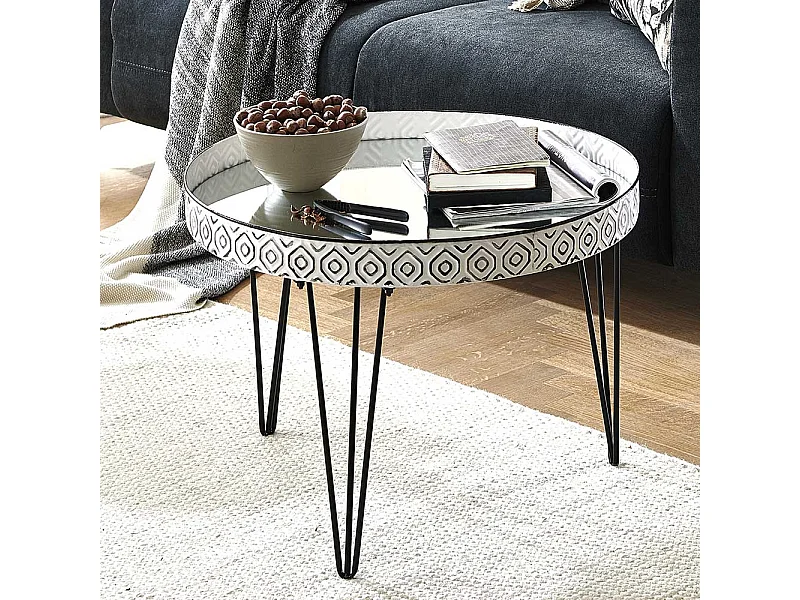 Designercouchtisch in Weiß und Schwarz Spiegelglasplatte