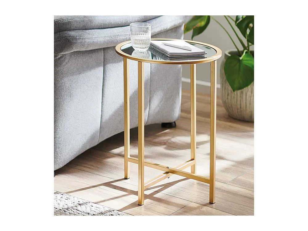 Rundtisch aus Metall und Spiegelglas Goldfarben