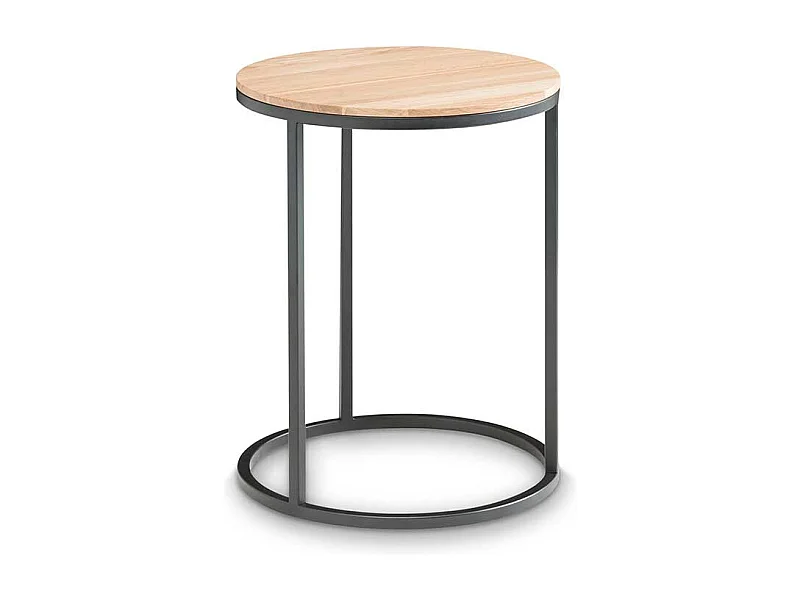 Runder Beitisch aus Eiche Massivholz Metallgestell in Schwarz