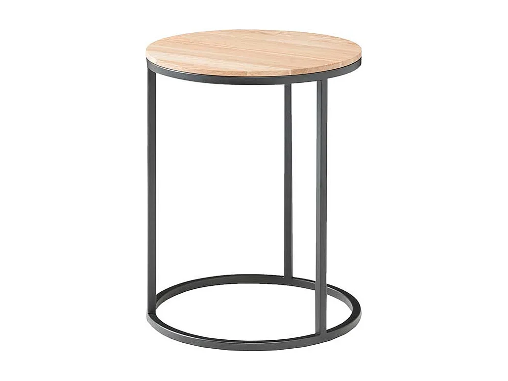 Runder Beitisch aus Eiche Massivholz Metallgestell in Schwarz