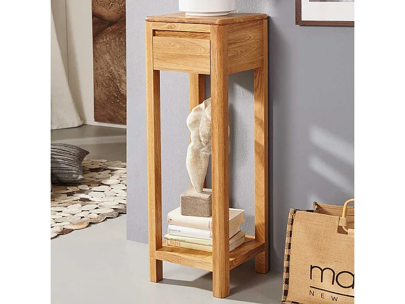 Pflanzensäule aus Wildeiche Massivholz Schublade