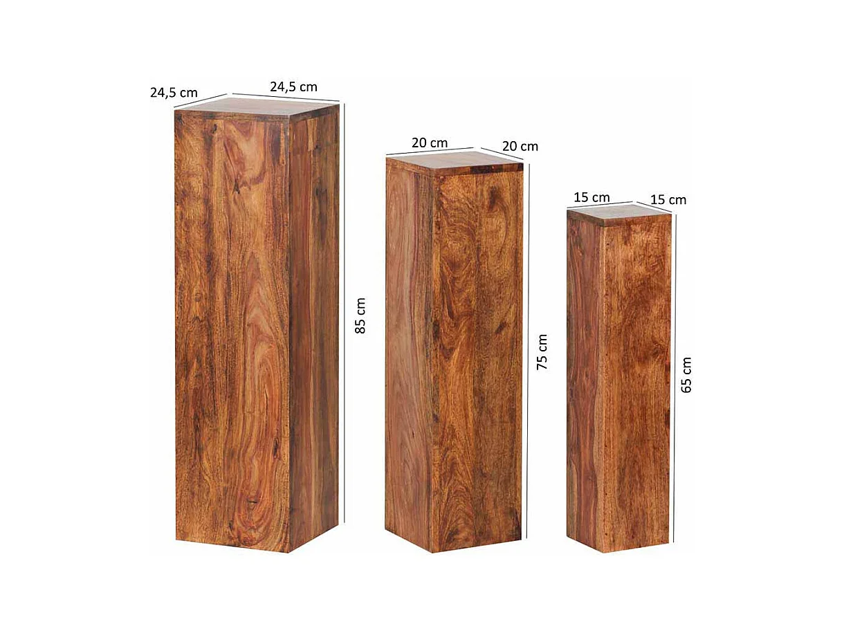Pflanzensäulen Set aus Sheesham Massivholz lackiert (dreiteilig)