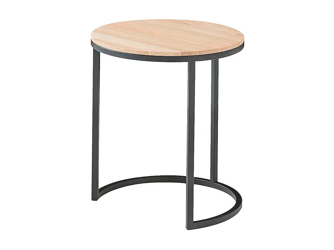 Runder Sofatisch aus Eiche Massivholz Metall in Schwarz