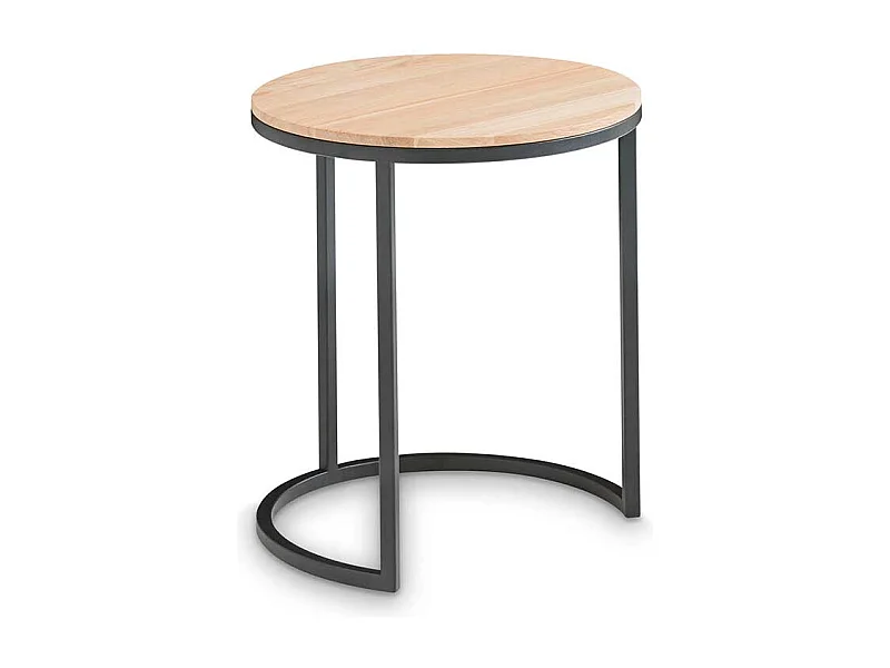 Runder Sofatisch aus Eiche Massivholz Metall in Schwarz