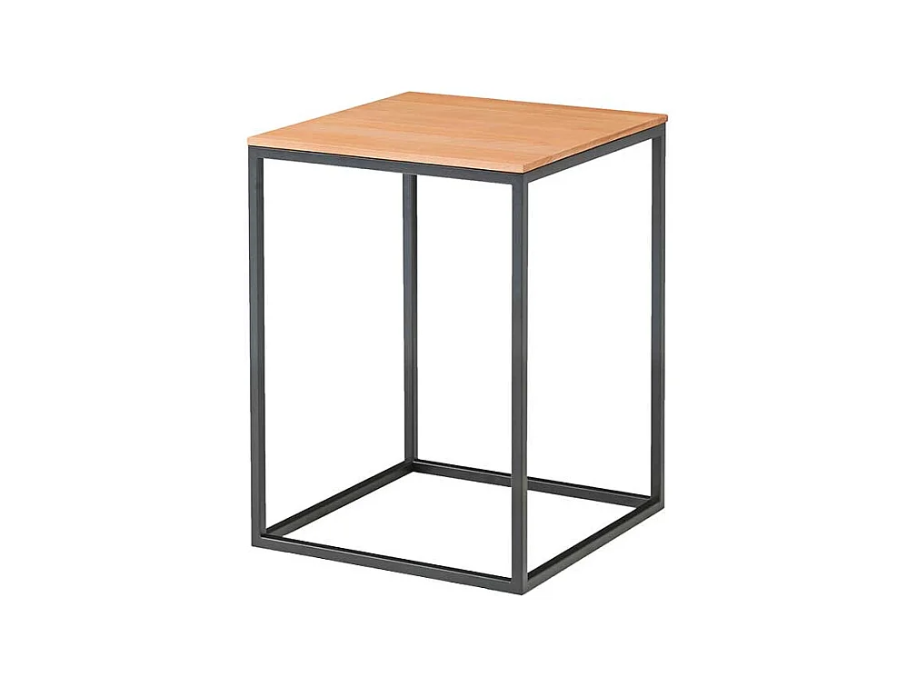 Quadratischer Sofatisch aus Kernbuche Massivholz und Metall 40 cm breit