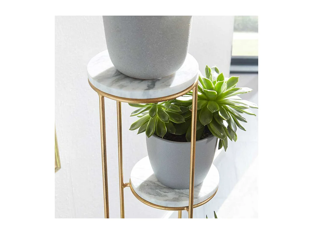 Pflanzensäule aus Metall in Gooldfarben Marmorplatten