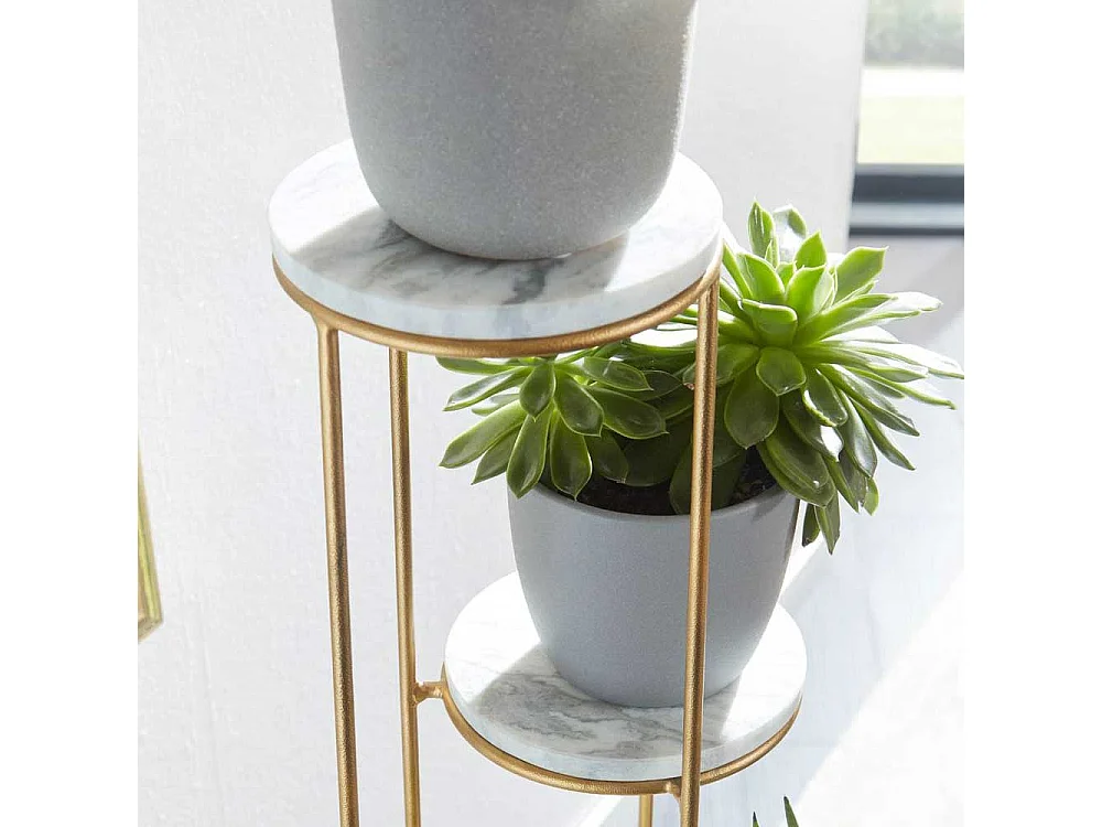 Pflanzensäule aus Metall in Gooldfarben Marmorplatten