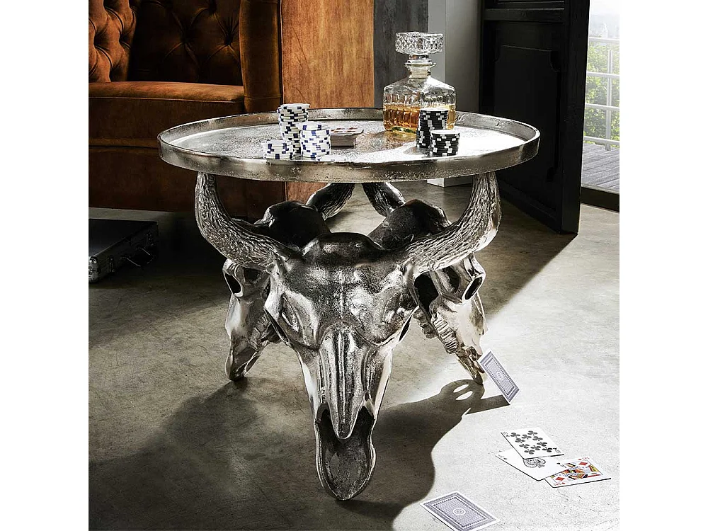 Designtisch mit Stier Schädeln Aluminium