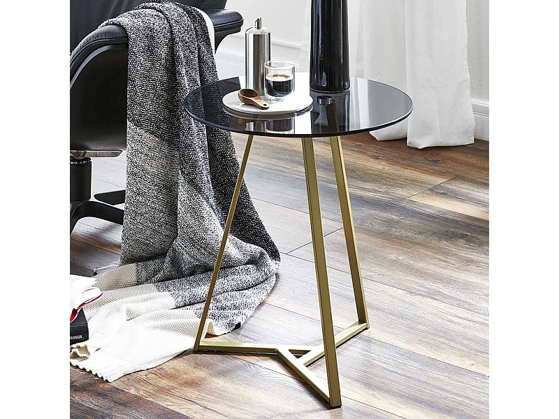 Glas Tisch mit Metall Bügelgestell Goldfarben