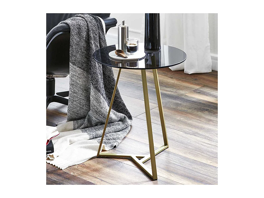 Glas Tisch mit Metall Bügelgestell Goldfarben