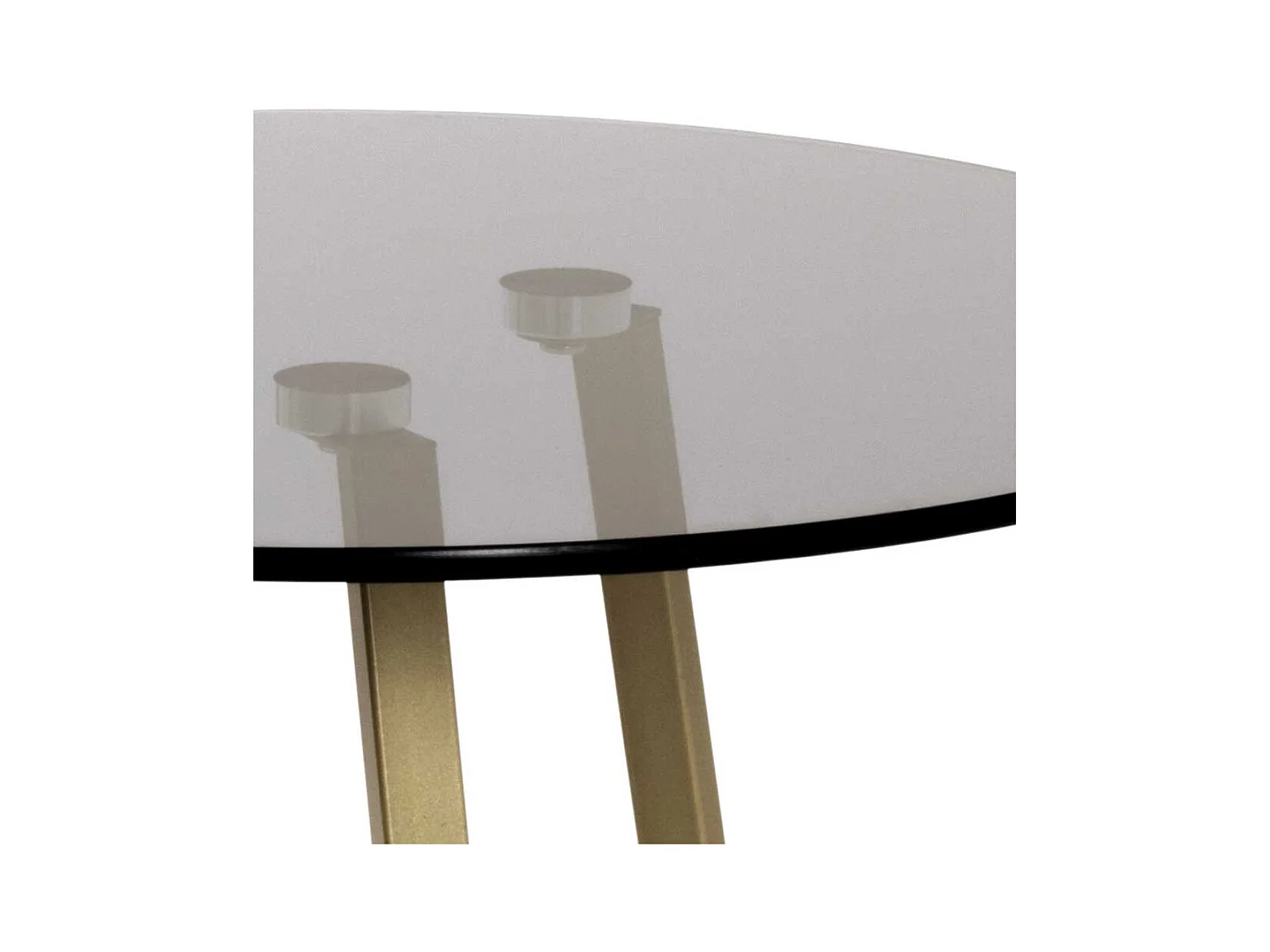 Glas Tisch mit Metall Bügelgestell Goldfarben