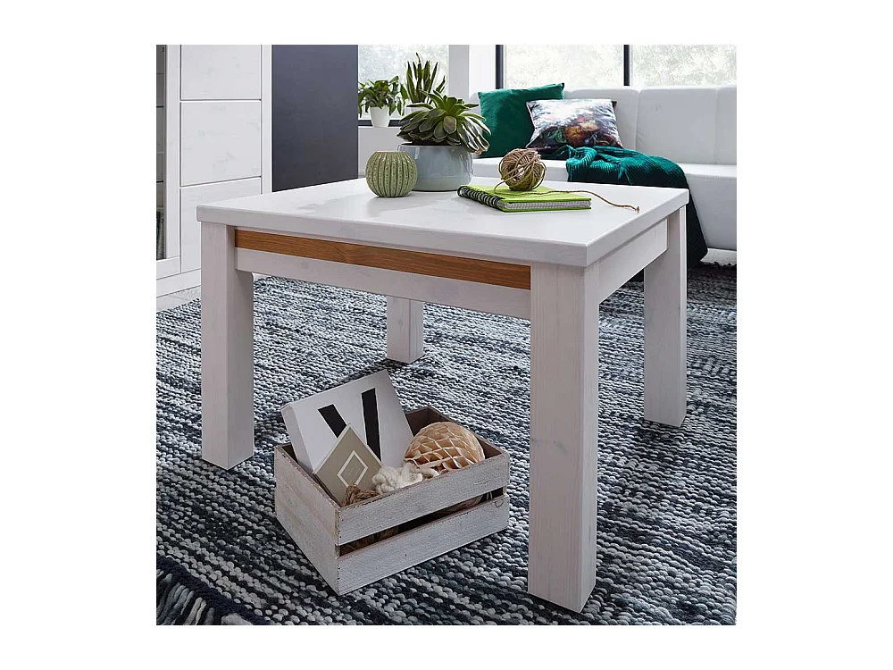 Wohnzimmertisch in Weiß und Eichefarben Kiefer Massivholz