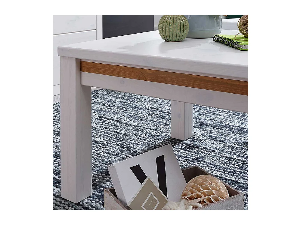 Wohnzimmertisch in Weiß und Eichefarben Kiefer Massivholz