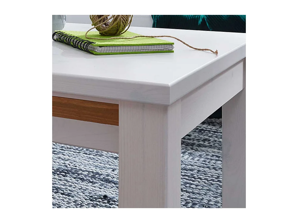 Wohnzimmertisch in Weiß und Eichefarben Kiefer Massivholz