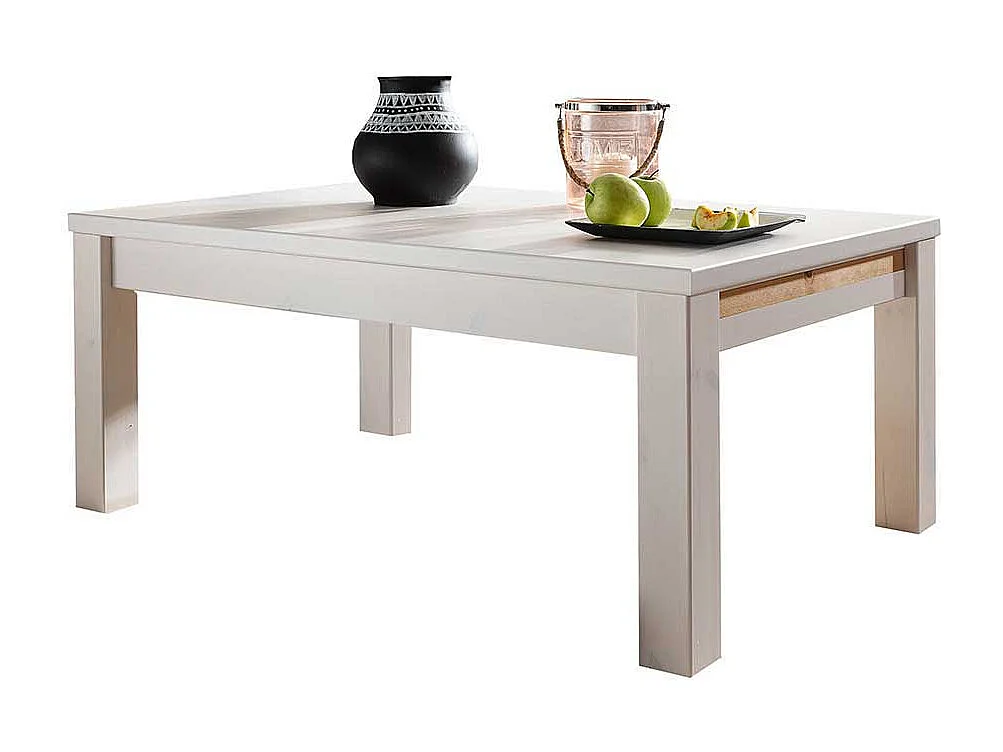 Wohnzimmertisch in Weiß und Eichefarben Kiefer Massivholz