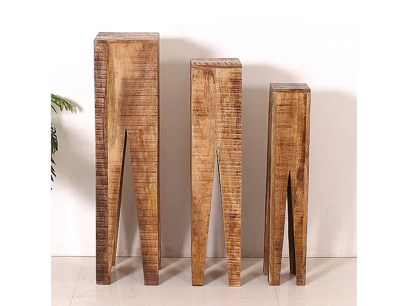 Pflanzenhocker aus Mangobaum Massivholz rustikalen Landhausstil (dreiteilig)