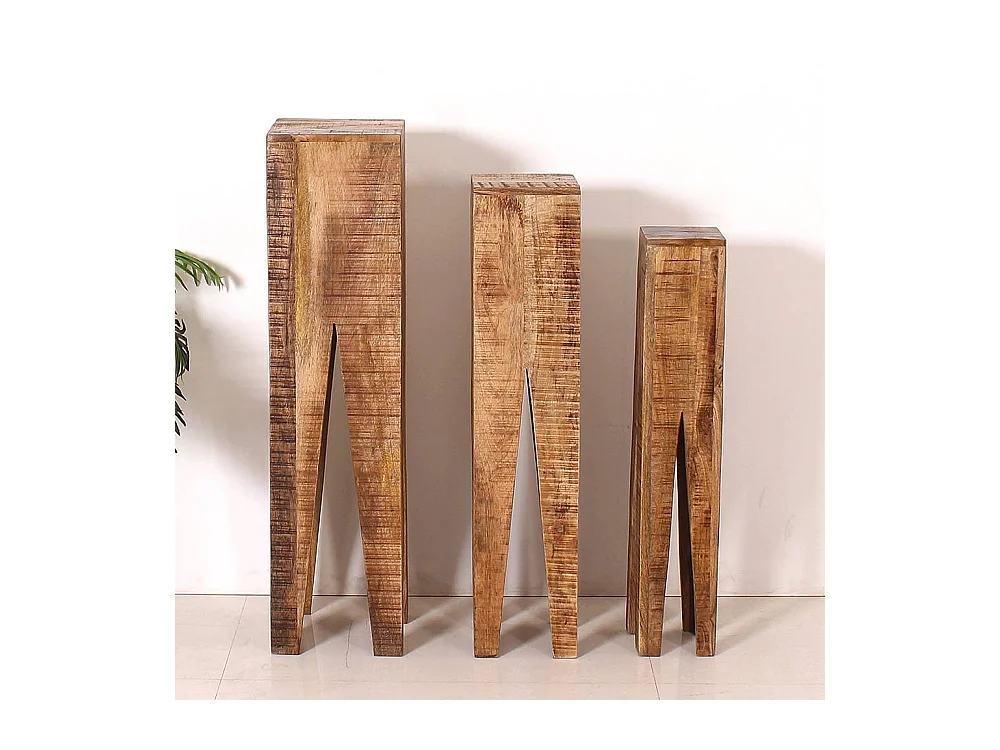 Pflanzenhocker aus Mangobaum Massivholz rustikalen Landhausstil (dreiteilig)