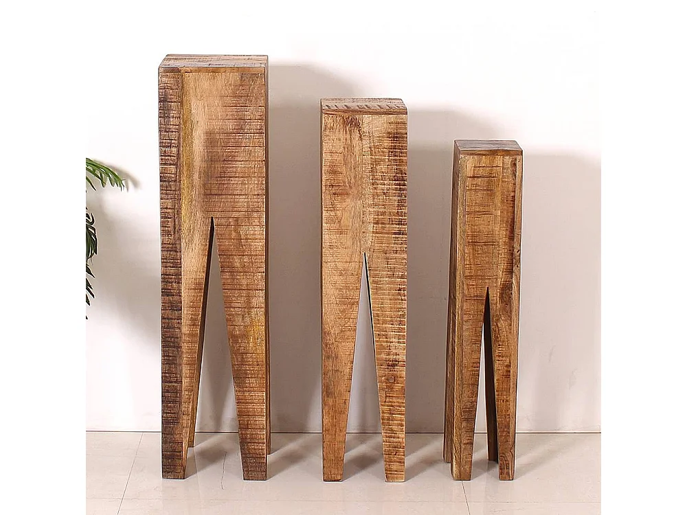 Pflanzenhocker aus Mangobaum Massivholz rustikalen Landhausstil (dreiteilig)