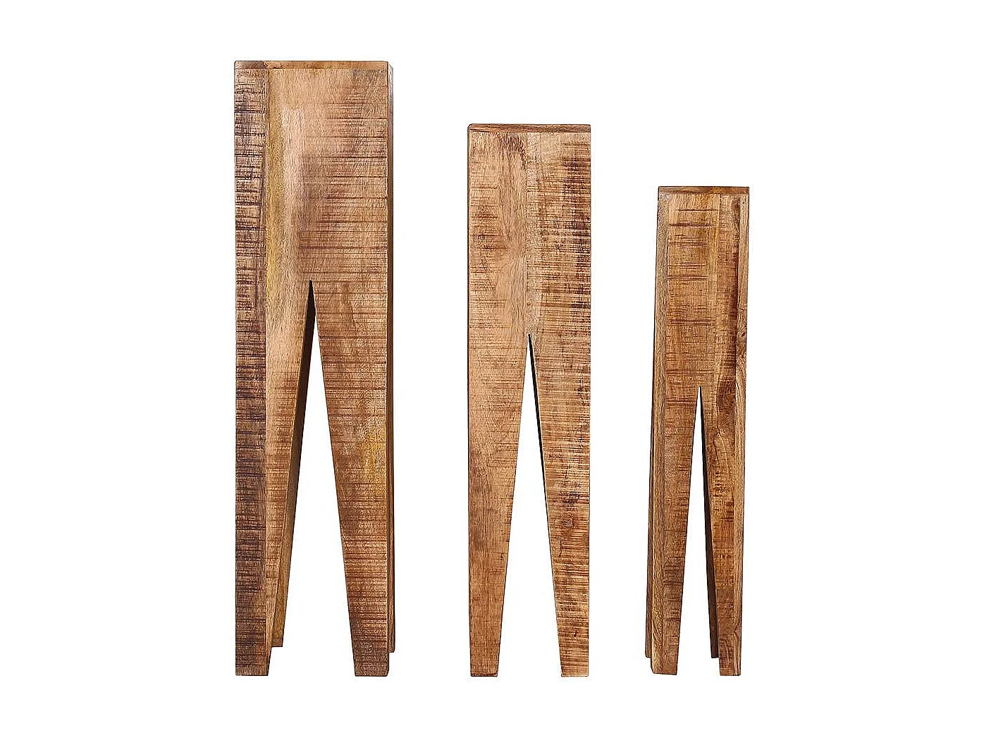 Pflanzenhocker aus Mangobaum Massivholz rustikalen Landhausstil (dreiteilig)