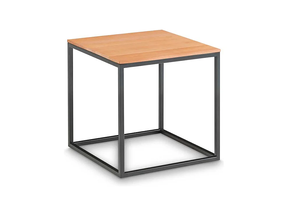 Quadratischer Sofatisch aus Kernbuche Massivholz und Metall 40 cm breit