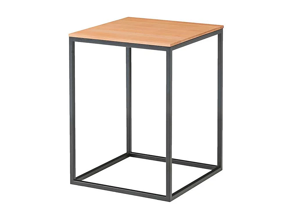 Quadratischer Sofatisch aus Kernbuche Massivholz und Metall 40 cm breit