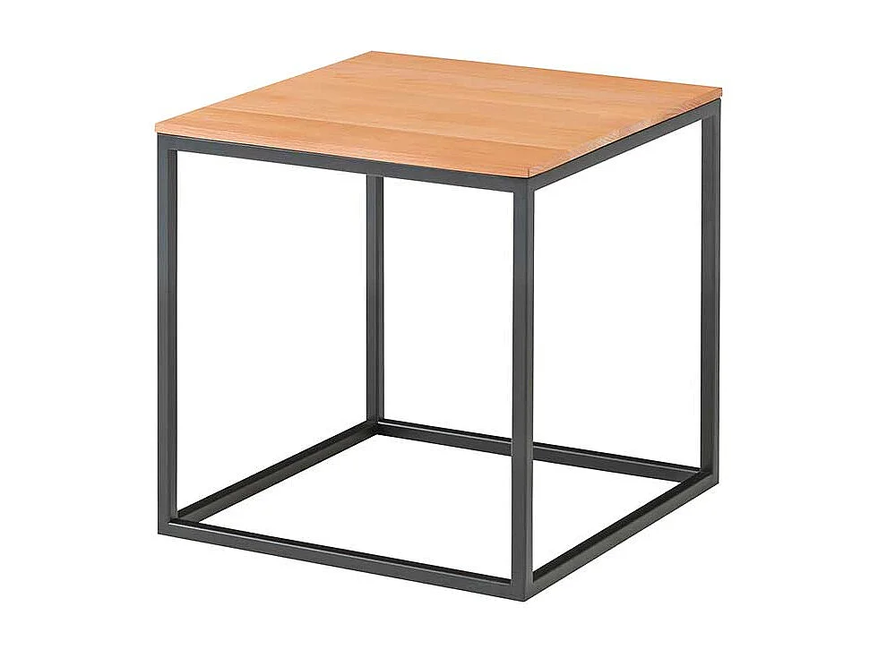 Quadratischer Sofatisch aus Kernbuche Massivholz und Metall 40 cm breit