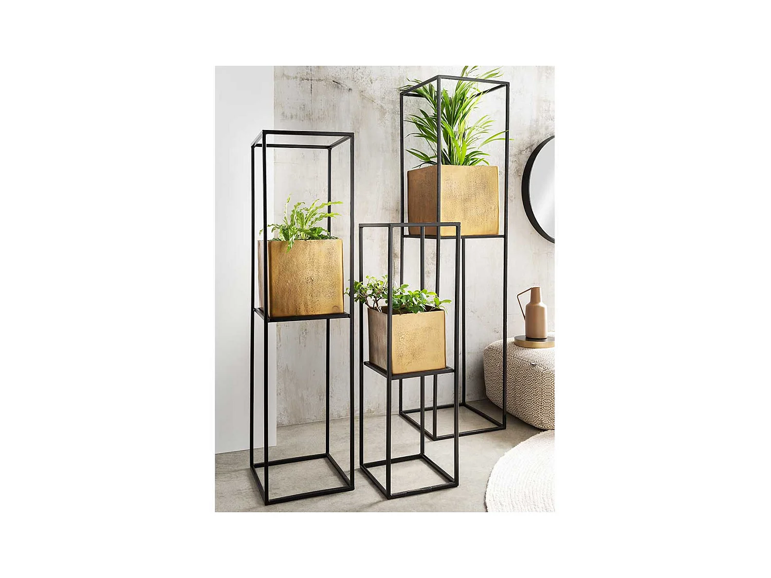 Metall Blumenständer in Schwarz Altgoldfarben