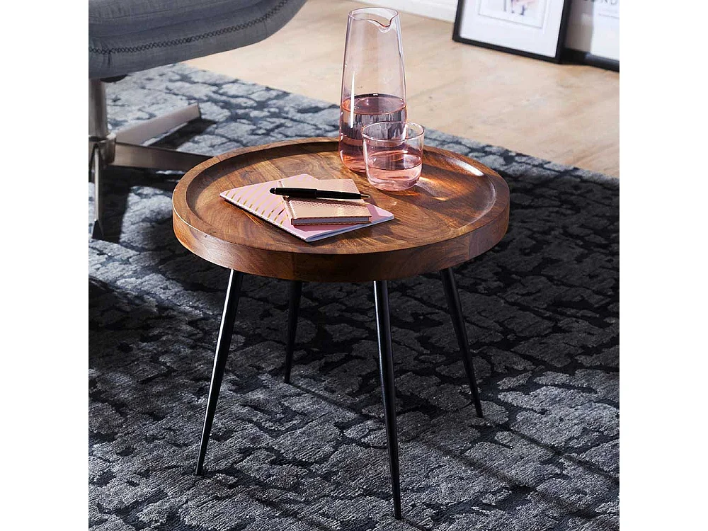 Runder Ablagetisch aus Sheesham Massivholz Eisen