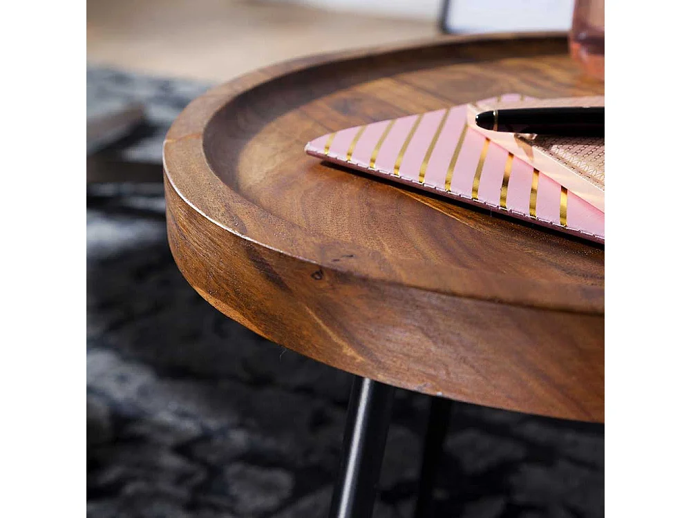 Runder Ablagetisch aus Sheesham Massivholz Eisen