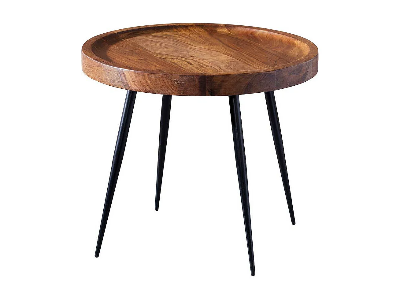 Runder Ablagetisch aus Sheesham Massivholz Eisen