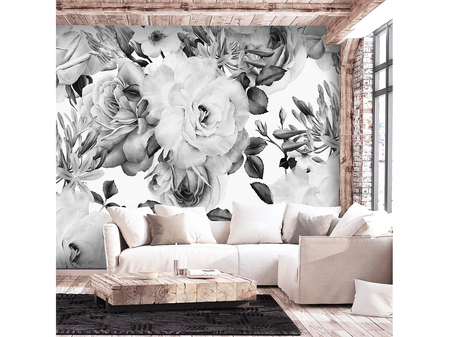 Fotomurale adesivo - Sentimental Garden (Black and White) - 245x175