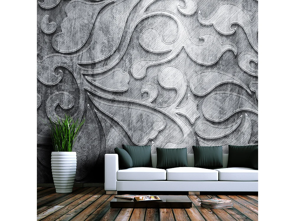 Fotomurale - Sfondo grigio con motivi floreali - 350x270