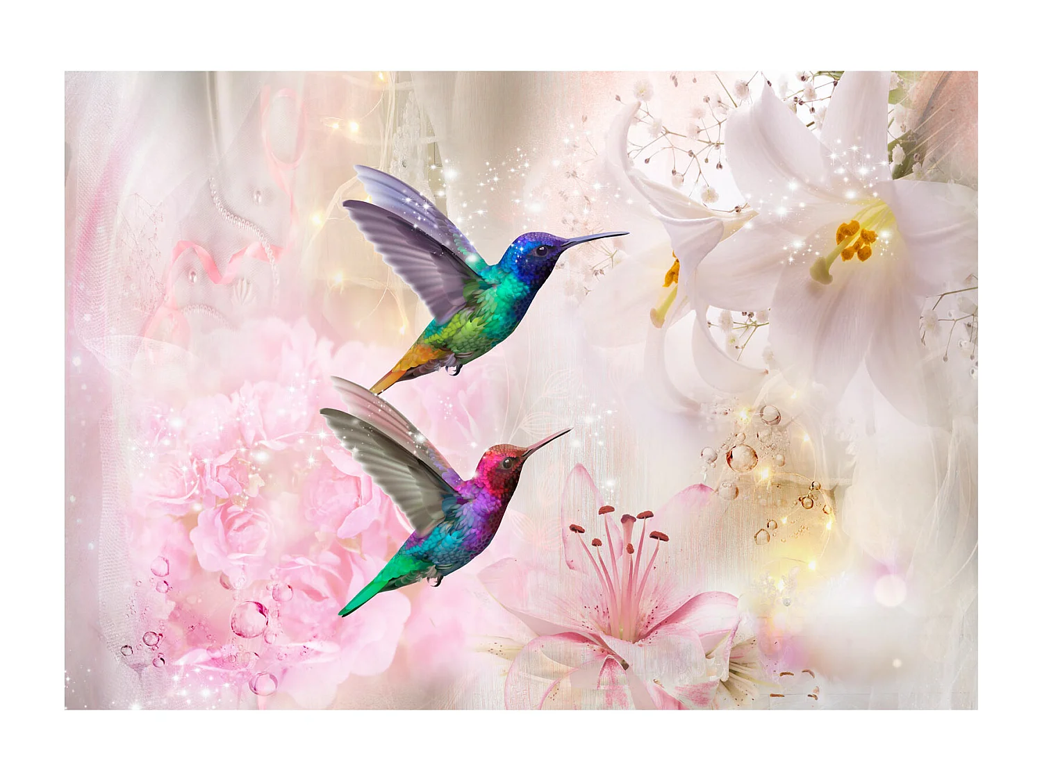 Fotomurale adesivo - Colourful Hummingbirds (Pink) - 294x210