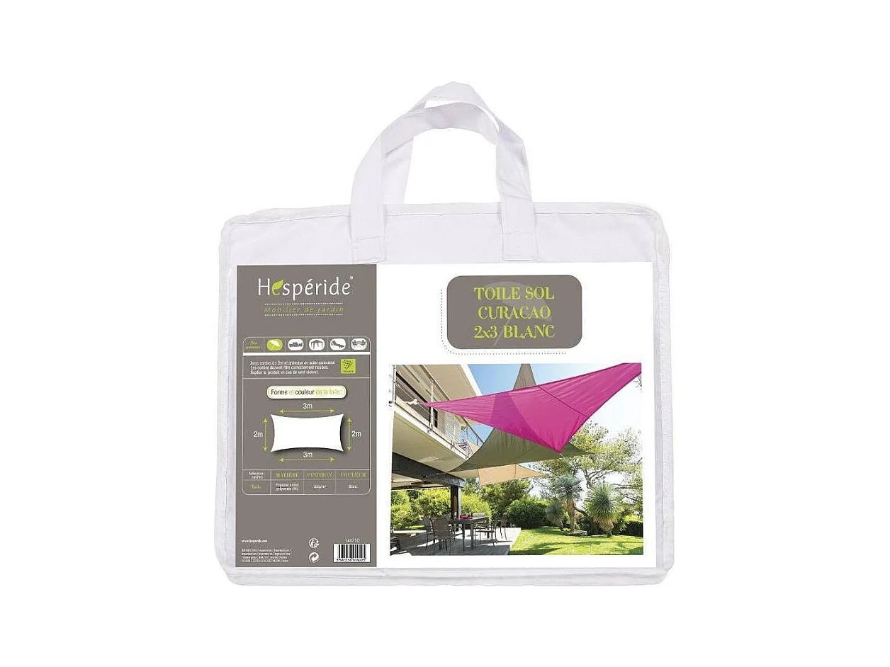 Toile solaire 3x2m Curacao blanc Hespéride - Blanc, forme rectangulaire  2 x 3m