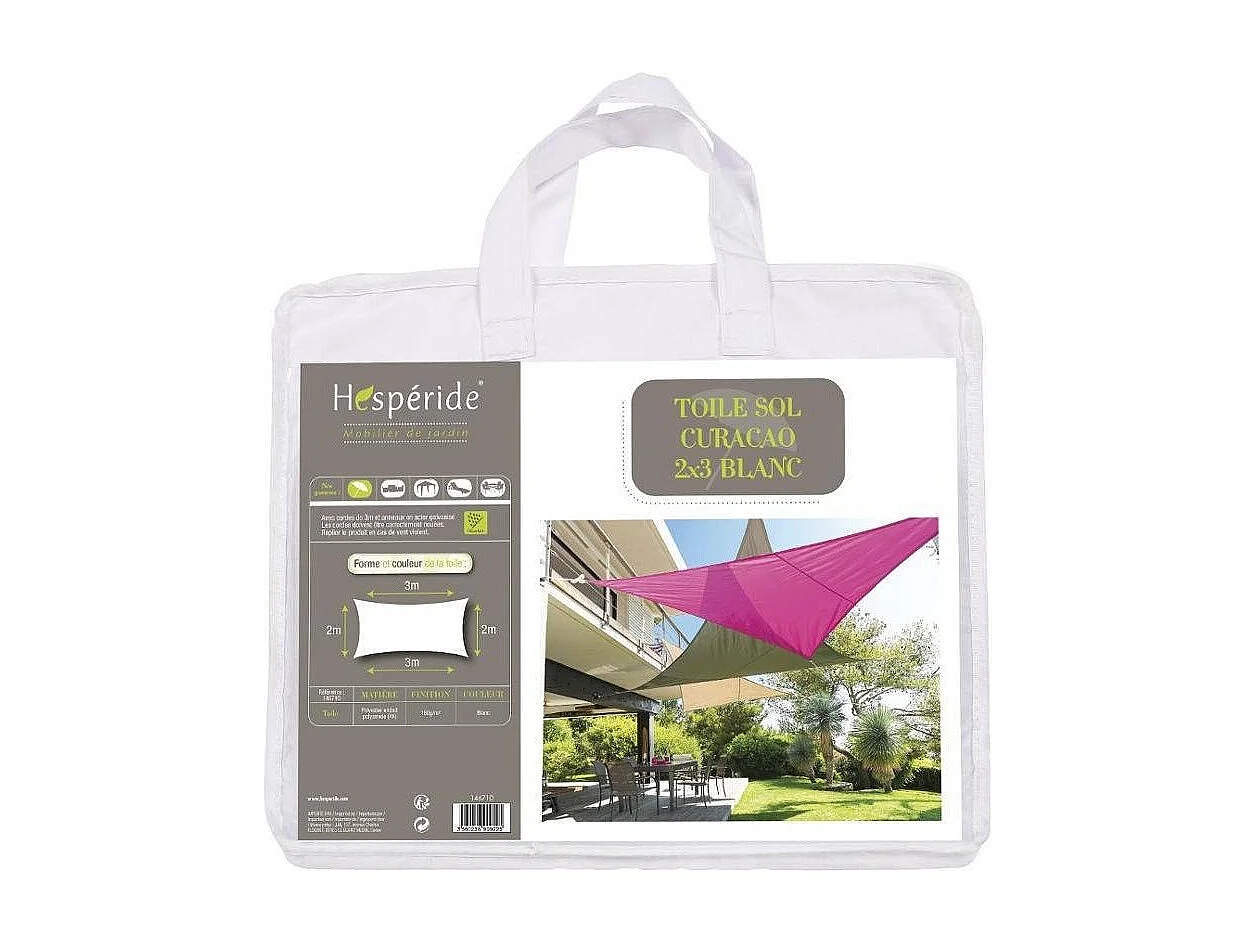 Toile solaire 3x2m Curacao blanc Hespéride - Blanc, forme rectangulaire  2 x 3m