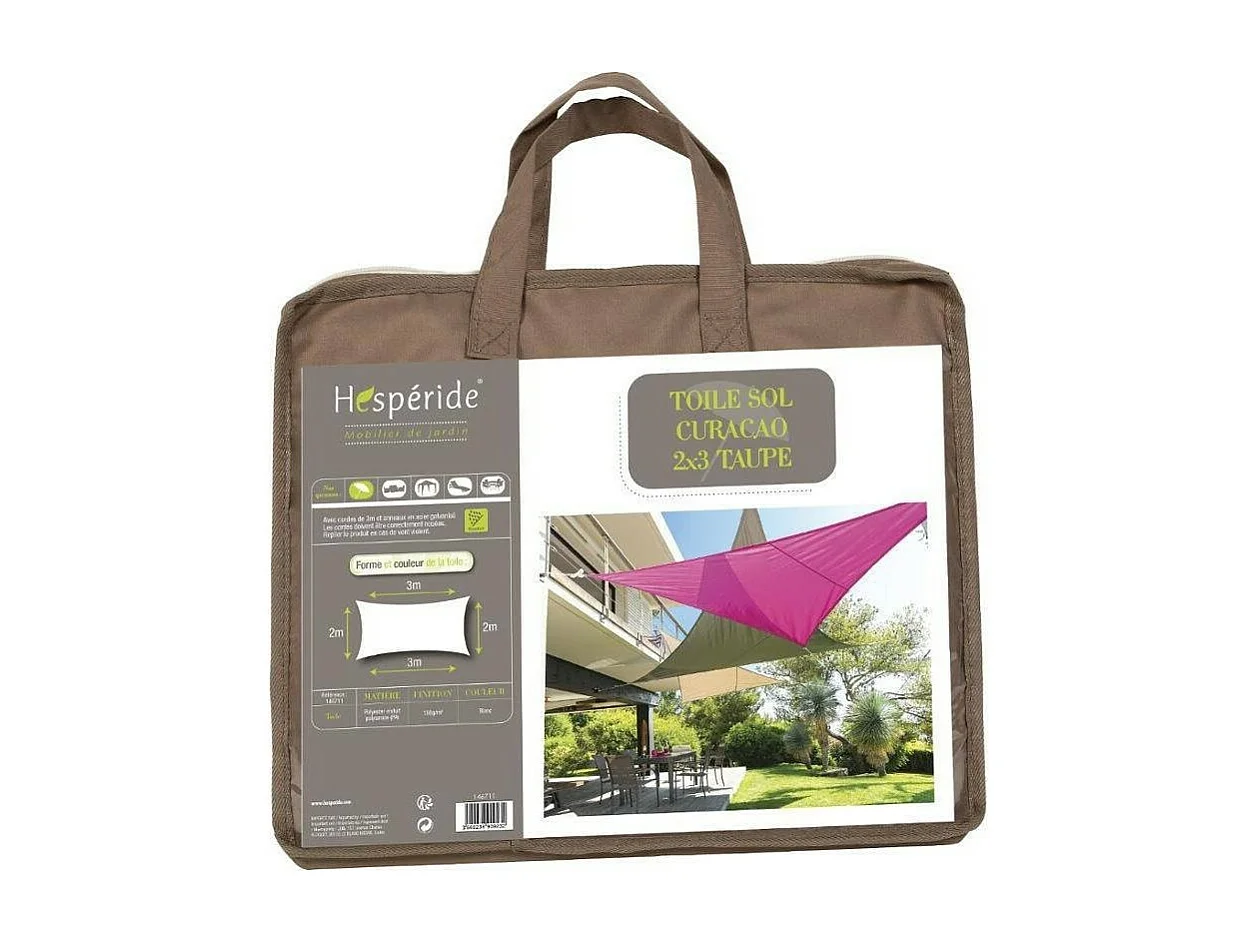 Toile solaire 3x2m Curacao taupe Hespéride - Taupe, forme rectangulaire  2 x 3m