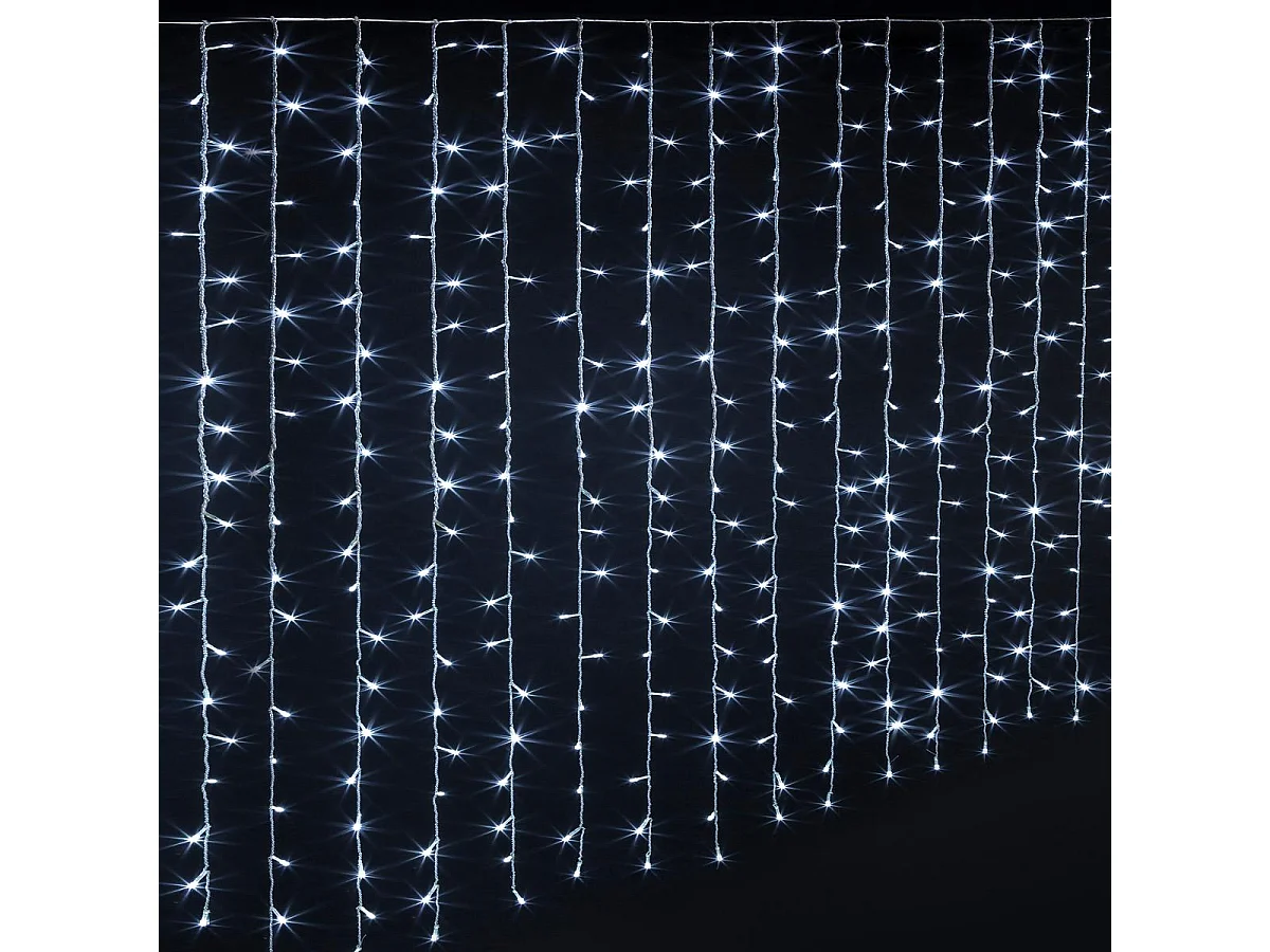 Rideau lumineux L 4 m  800 LED Blanc froid 40 Tombées 8 jeux de lumière