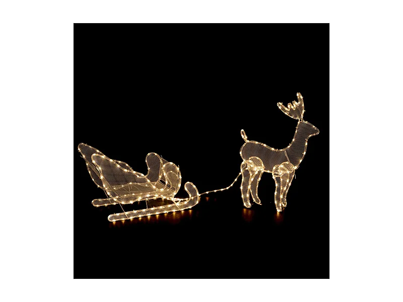 Déco Extérieur Intérieur Traineau et Renne en Tube Lumineux 240 LED Blanc chaud