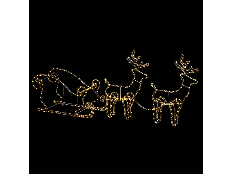 Déco Extérieur Intérieur Traineau et 2 Rennes Tube 320 LED Blanc chaud