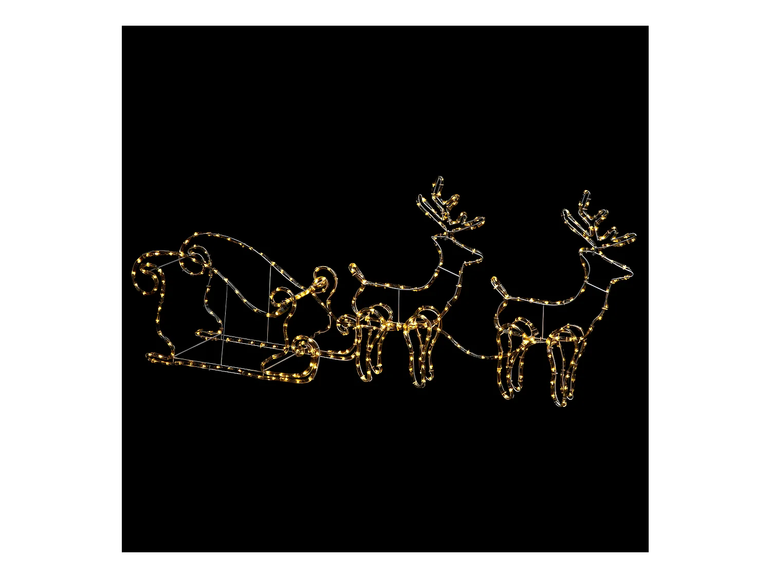 Déco Extérieur Intérieur Traineau et 2 Rennes Tube 320 LED Blanc chaud