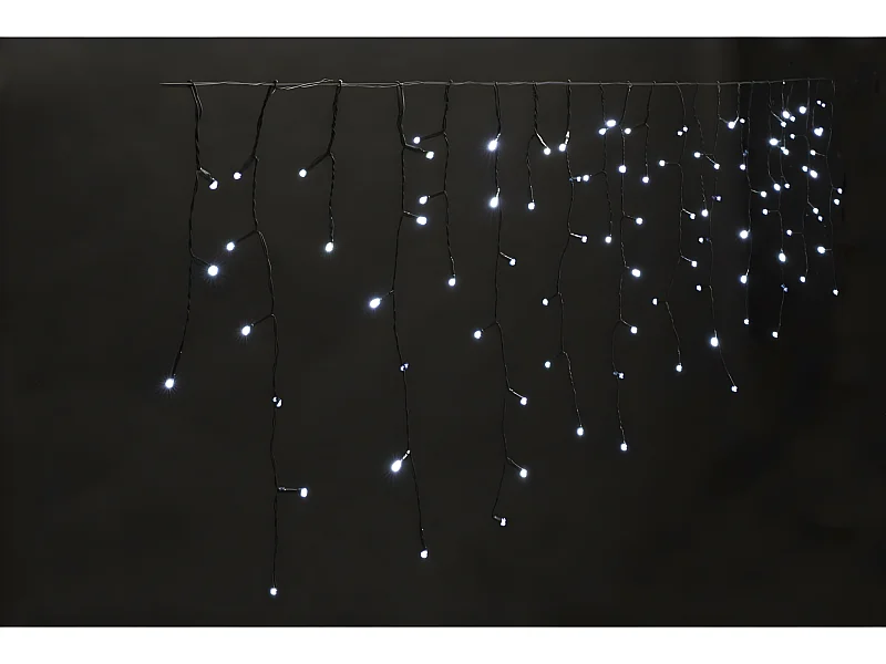 Rideau stalactite lumineux 180 LED Blanc froid 40 Tombées 8 Jeux de lumière