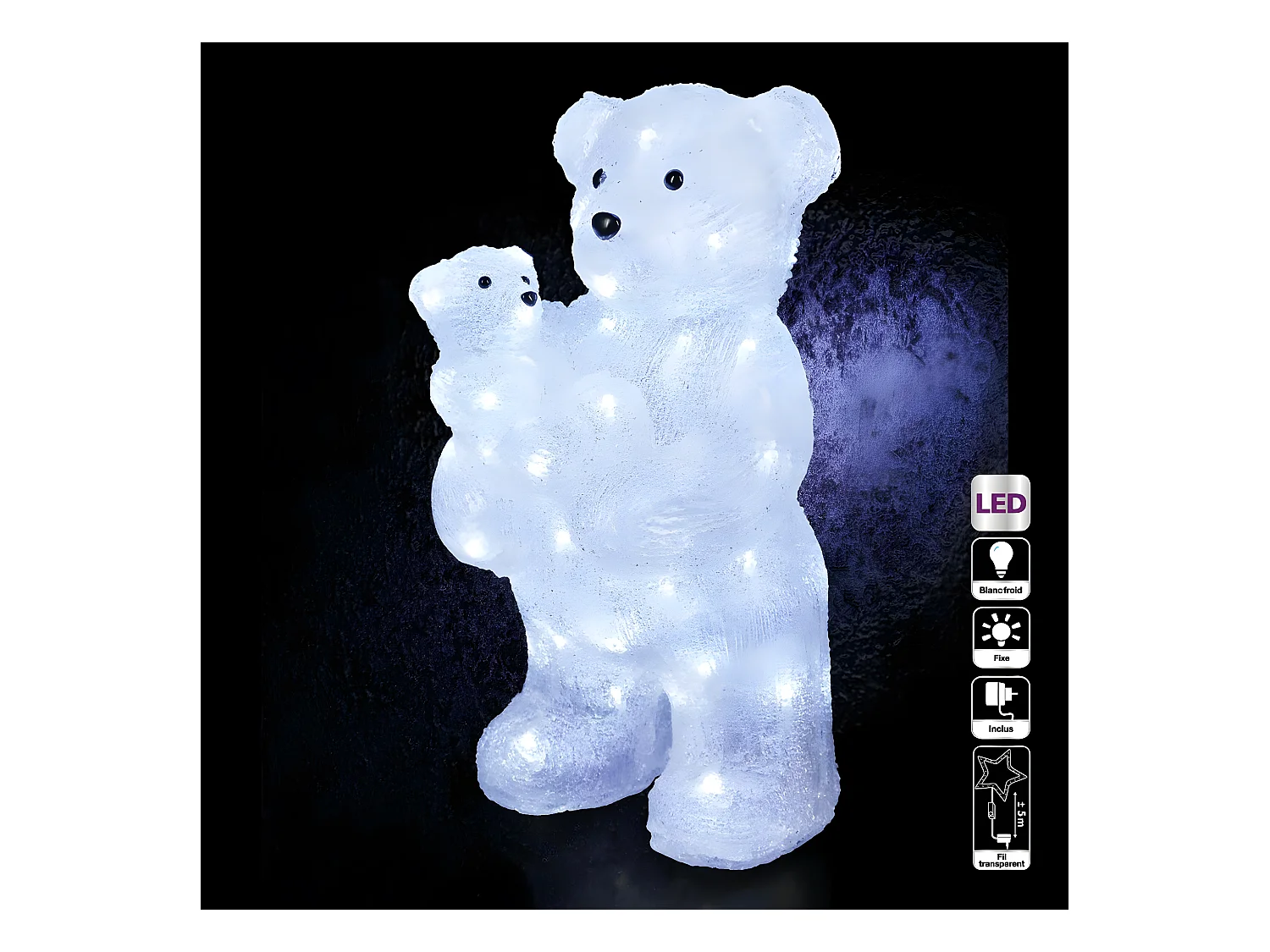 Déco lumineuse Maman et Bébé Ours 56 LED Blanc froid H 44 cm
