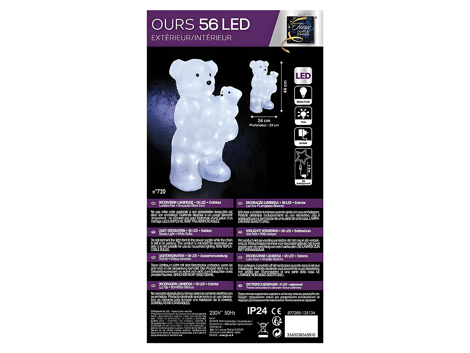 Déco lumineuse Maman et Bébé Ours 56 LED Blanc froid H 44 cm