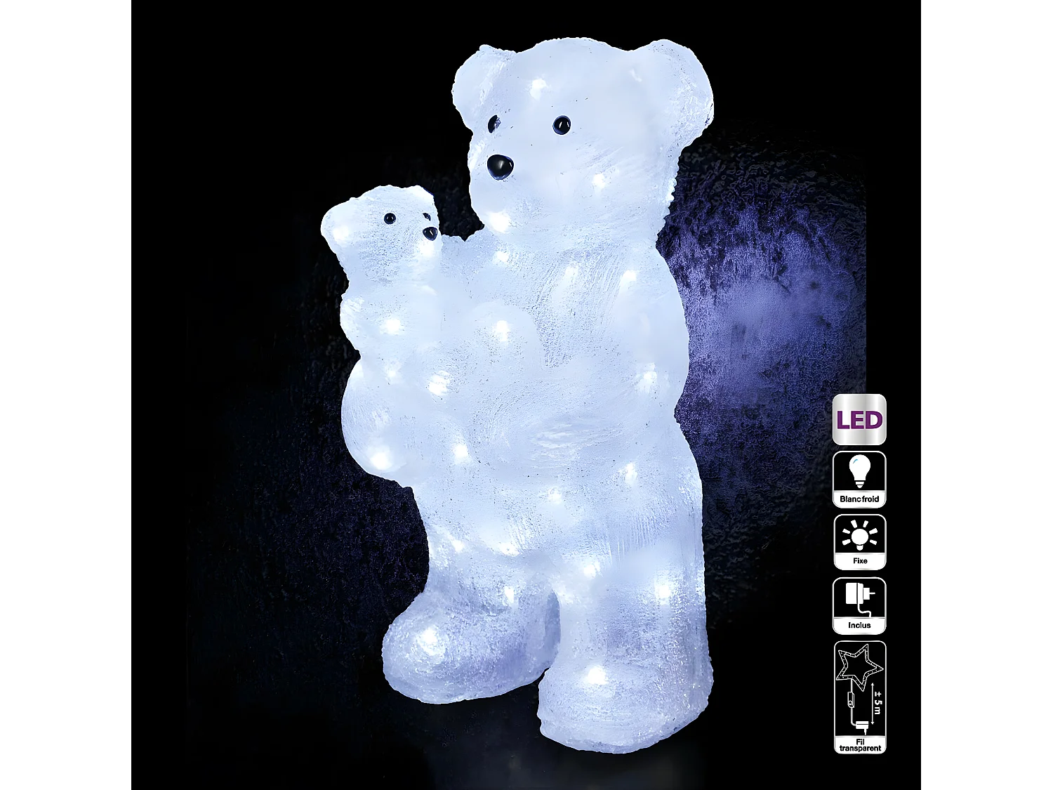Déco lumineuse Maman et Bébé Ours 56 LED Blanc froid H 44 cm