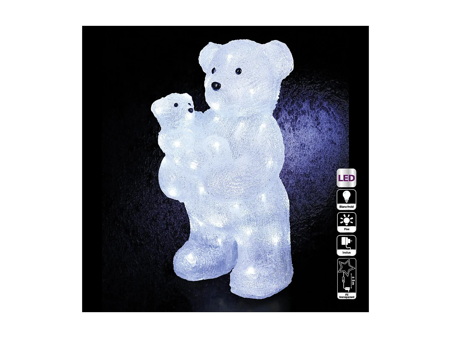 Déco lumineuse Maman et Bébé Ours 56 LED Blanc froid H 44 cm