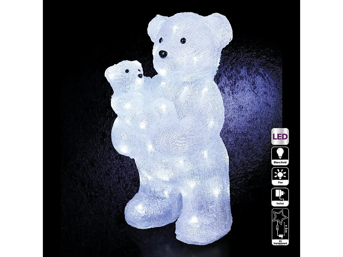 Déco lumineuse Maman et Bébé Ours 56 LED Blanc froid H 44 cm