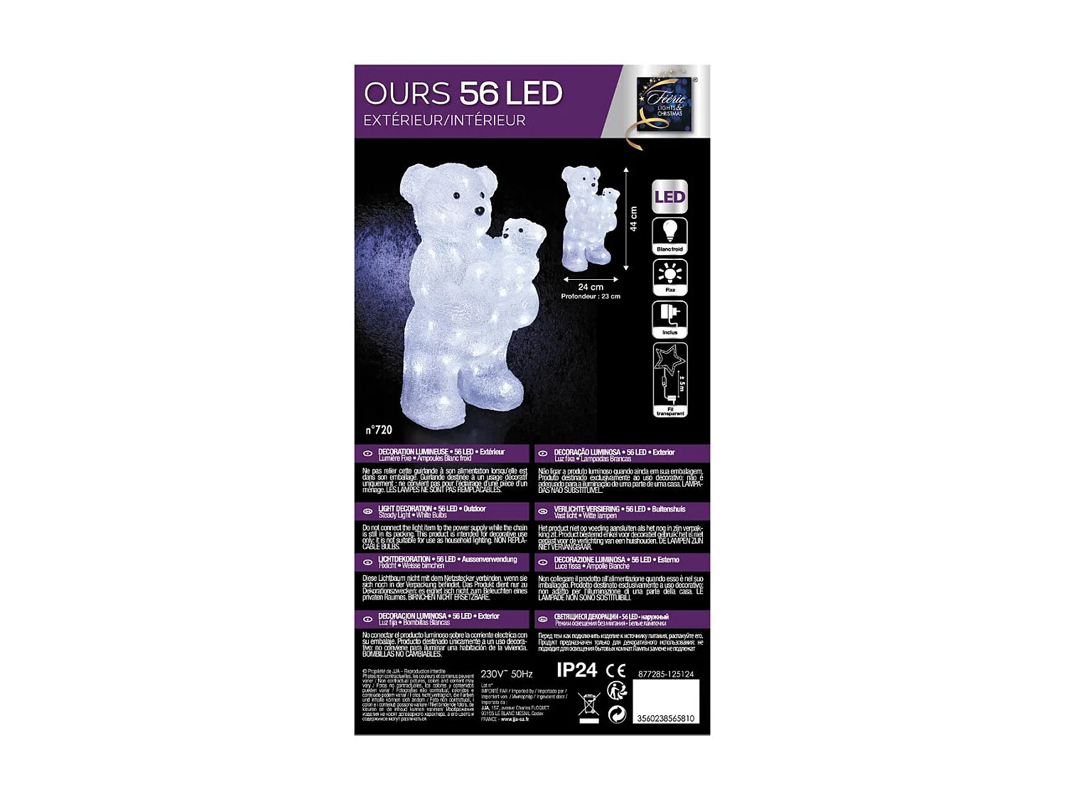 Déco lumineuse Maman et Bébé Ours 56 LED Blanc froid H 44 cm