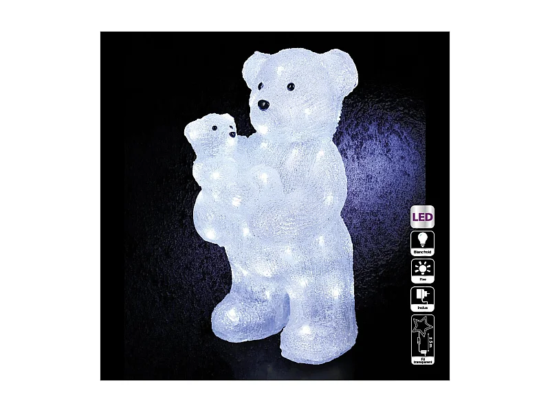 Déco lumineuse Maman et Bébé Ours 56 LED Blanc froid H 44 cm