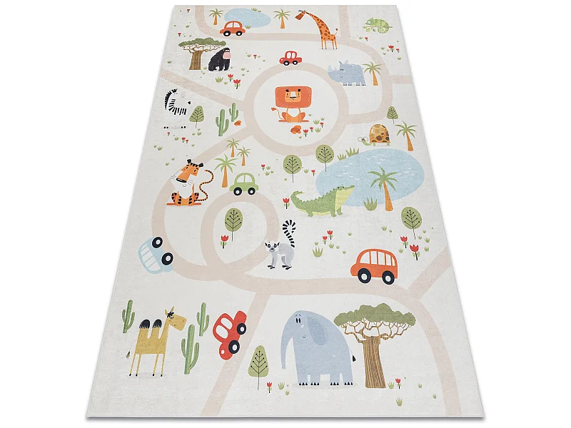 Tappeto lavabile BAMBINO 1165 Zoo per bambini antiscivolo - beige 140x190 cm